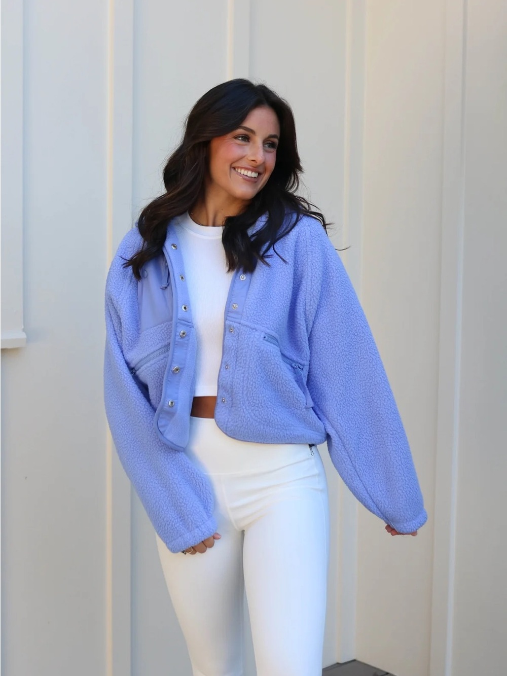 Free People periwinkle Fleece Snap-Front Jacket